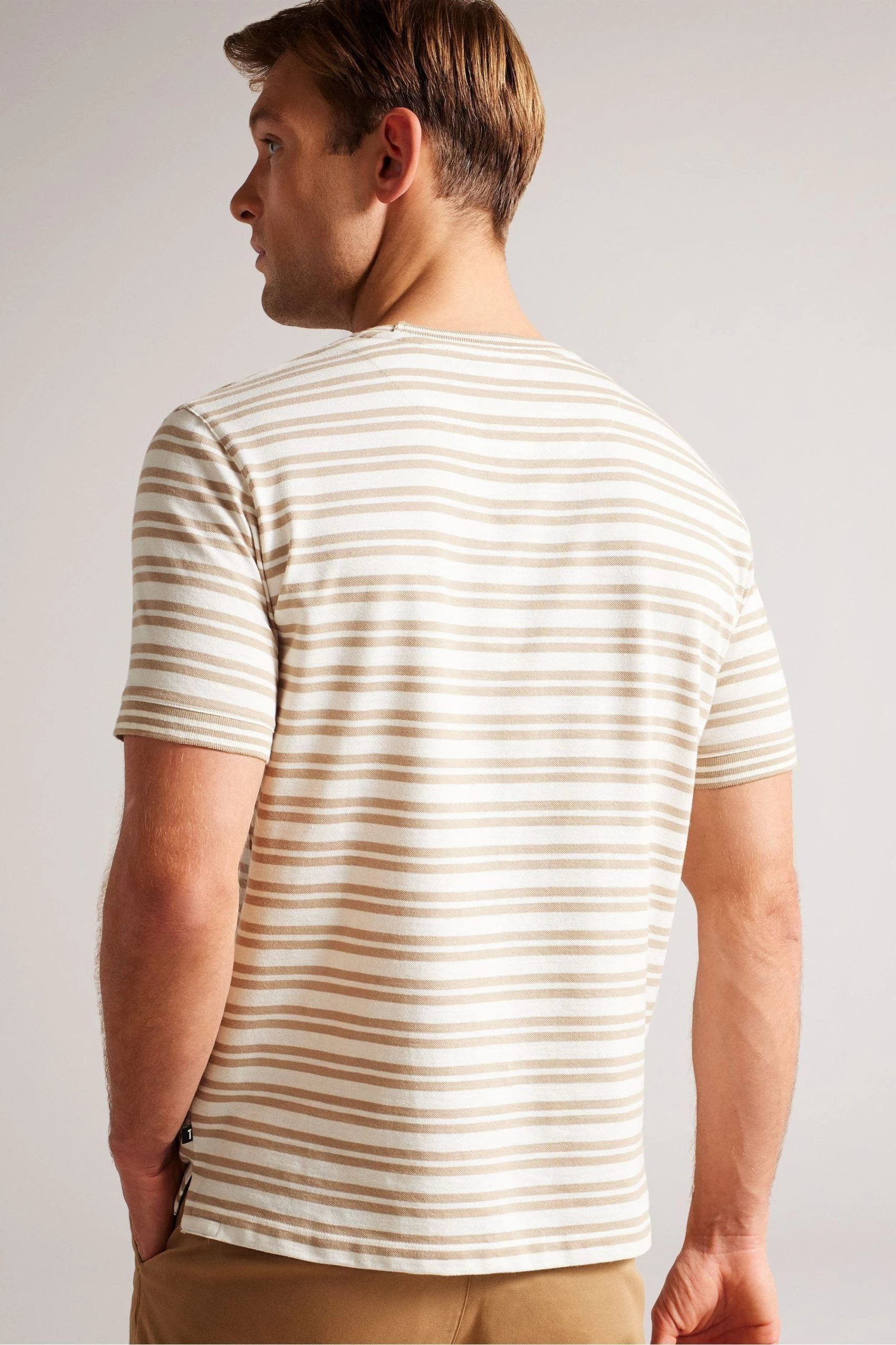 Ted Baker Brown Vadell Short Sleeved Regular Fit Striped T-Shirt 4 Ted Baker Brown Vadell Short Sleeved Regular Fit Striped T-Shirt - Image 2