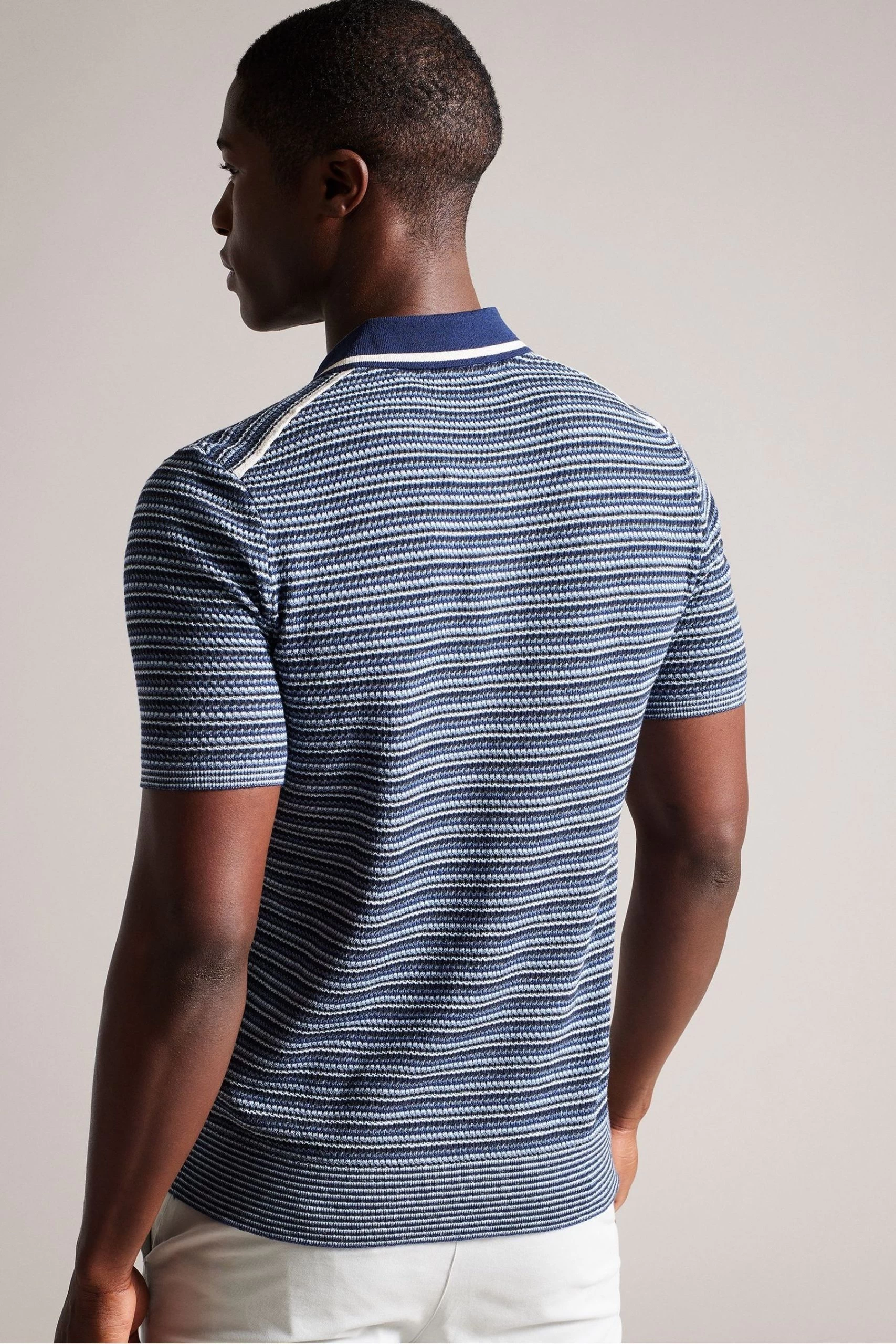 Ted Baker Blue Radwint Short Sleeved Textured Striped Polo Shirt 4 Ted Baker Blue Radwint Short Sleeved Textured Striped Polo Shirt - Image 2