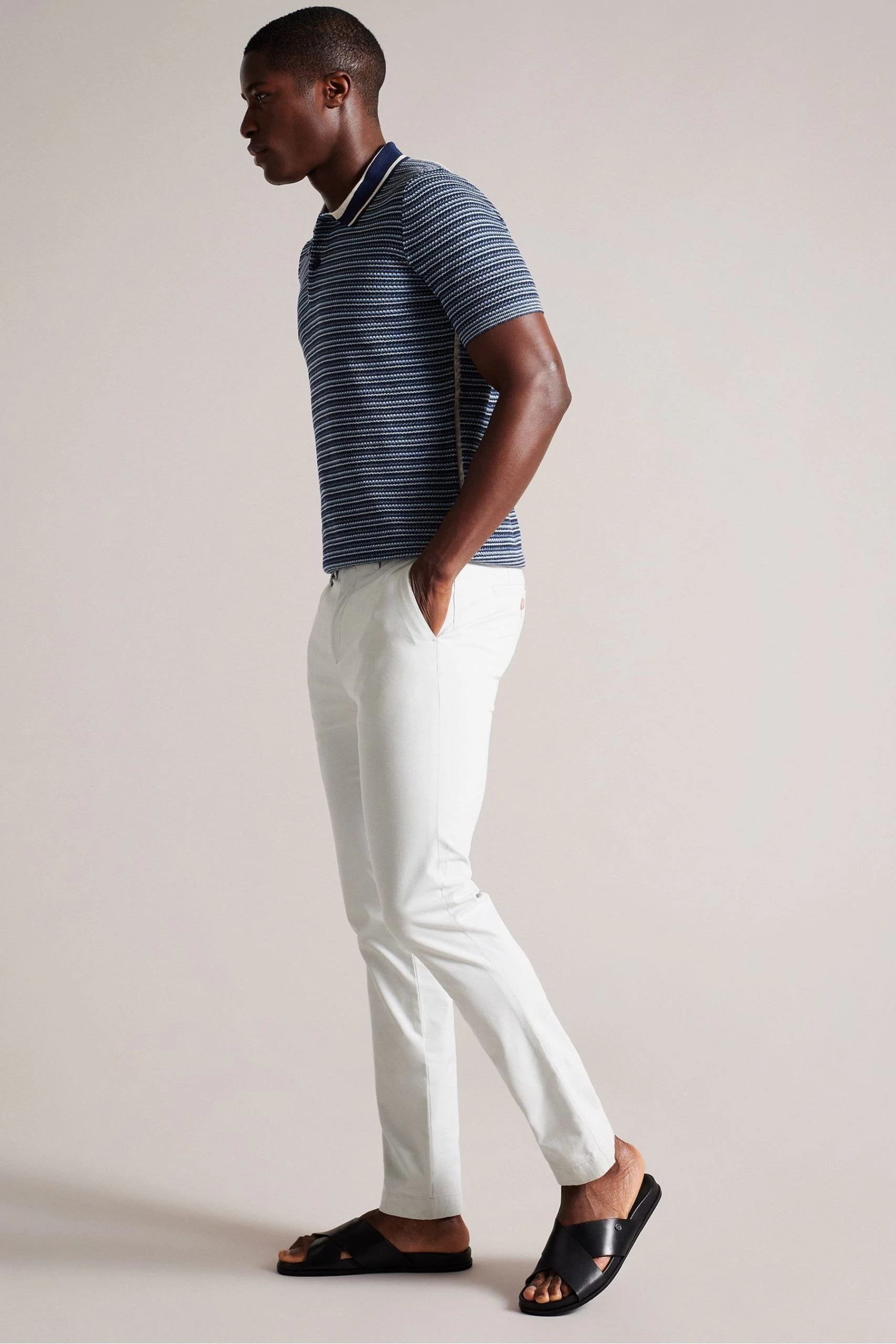 Ted Baker Blue Radwint Short Sleeved Textured Striped Polo Shirt 5 Ted Baker Blue Radwint Short Sleeved Textured Striped Polo Shirt - Image 3