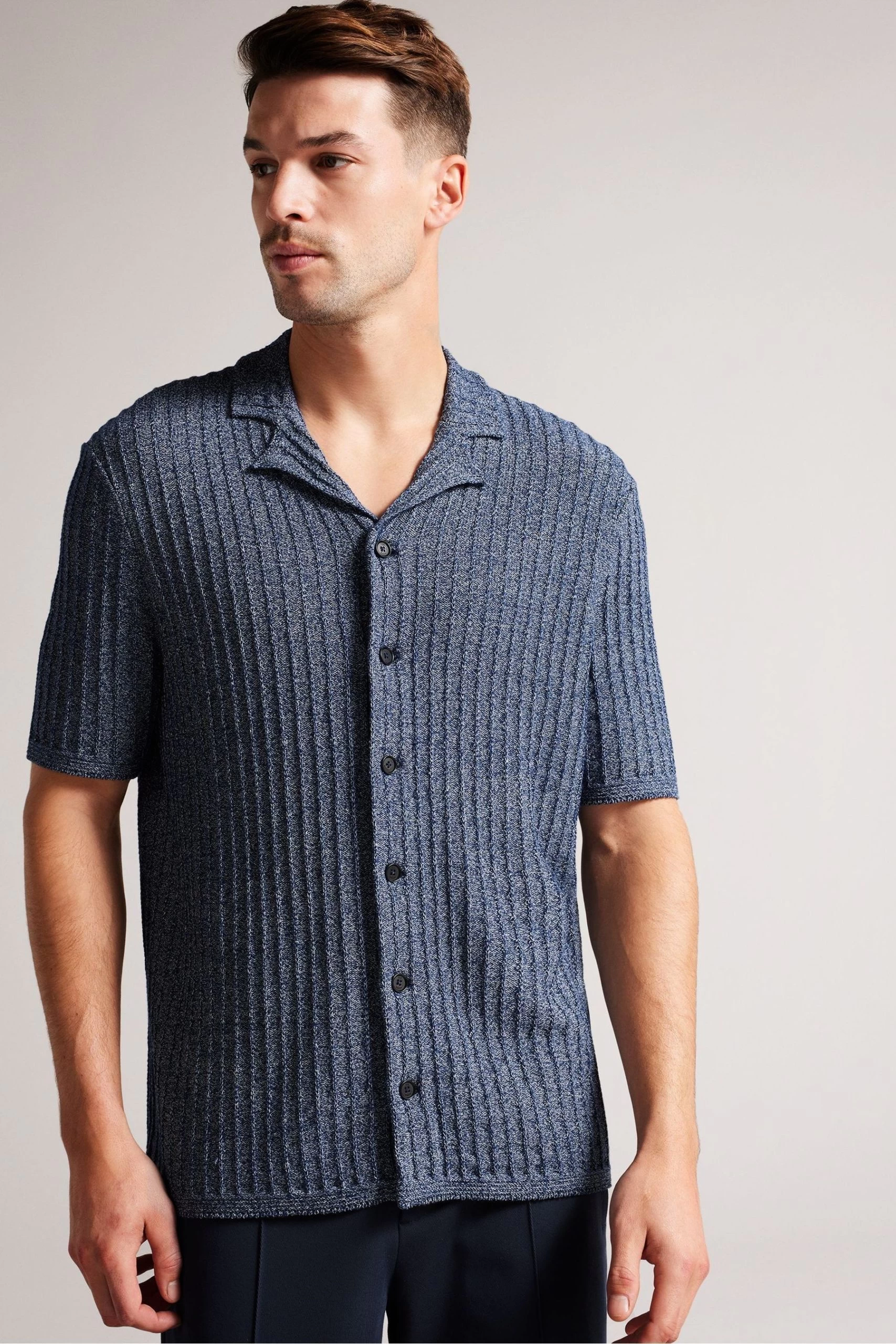 Ted Baker Blue Proof Short Sleeve Relaxed Fit Knitted Shirt 3 Ted Baker Blue Proof Short Sleeve Relaxed Fit Knitted Shirt