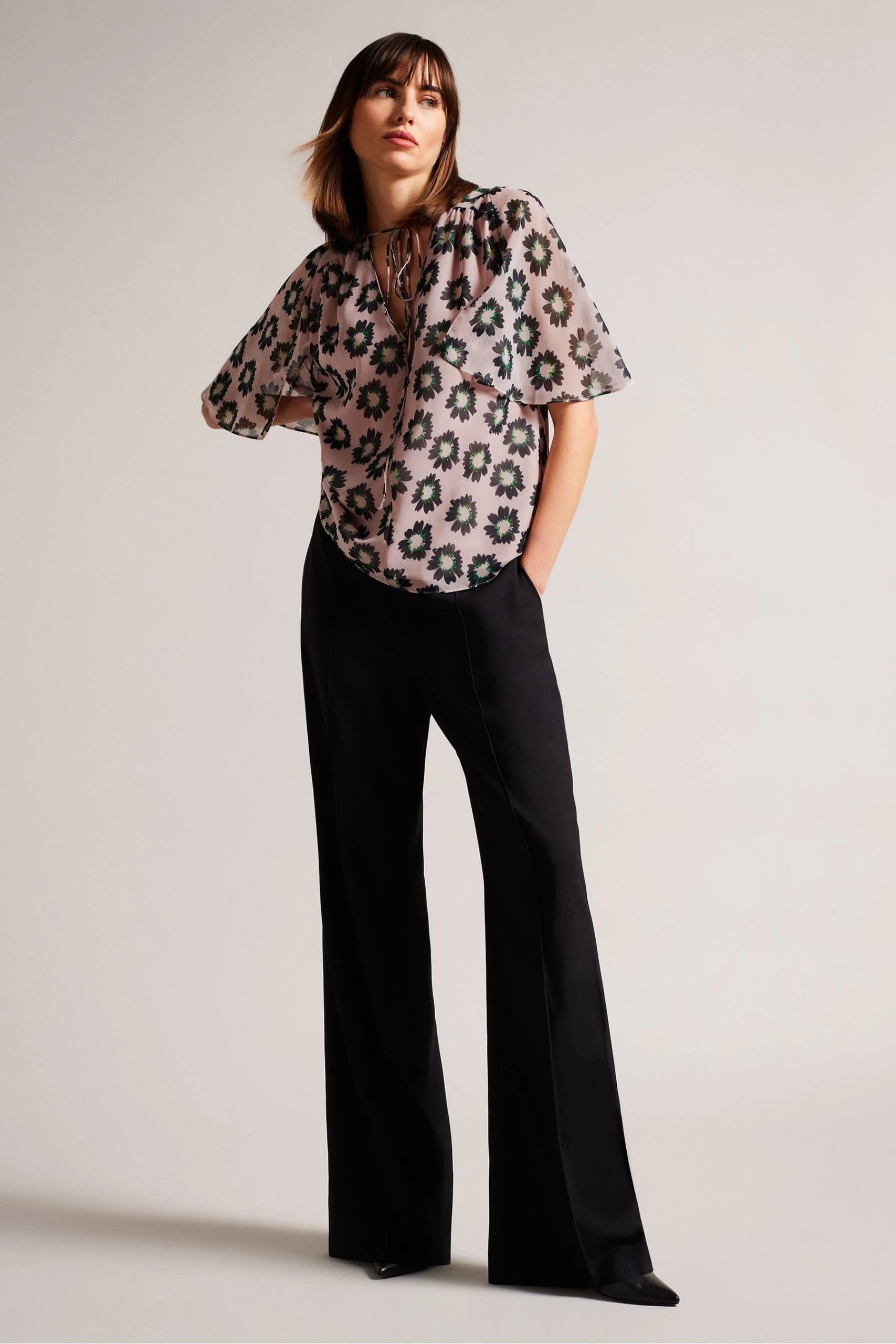 Ted Baker Pink Harlynn Split Sleeve Top With Neck Tie 3 Ted Baker Pink Harlynn Split Sleeve Top With Neck Tie