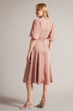 Ted Baker Pink Brontei Puff Sleeve Fitted Bodice Midi Dress -Ted Baker Shop 951634s2