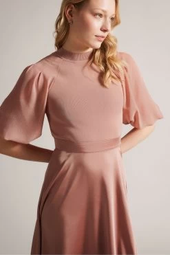 Ted Baker Pink Brontei Puff Sleeve Fitted Bodice Midi Dress -Ted Baker Shop 951634s3