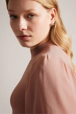 Ted Baker Pink Brontei Puff Sleeve Fitted Bodice Midi Dress -Ted Baker Shop 951634s4