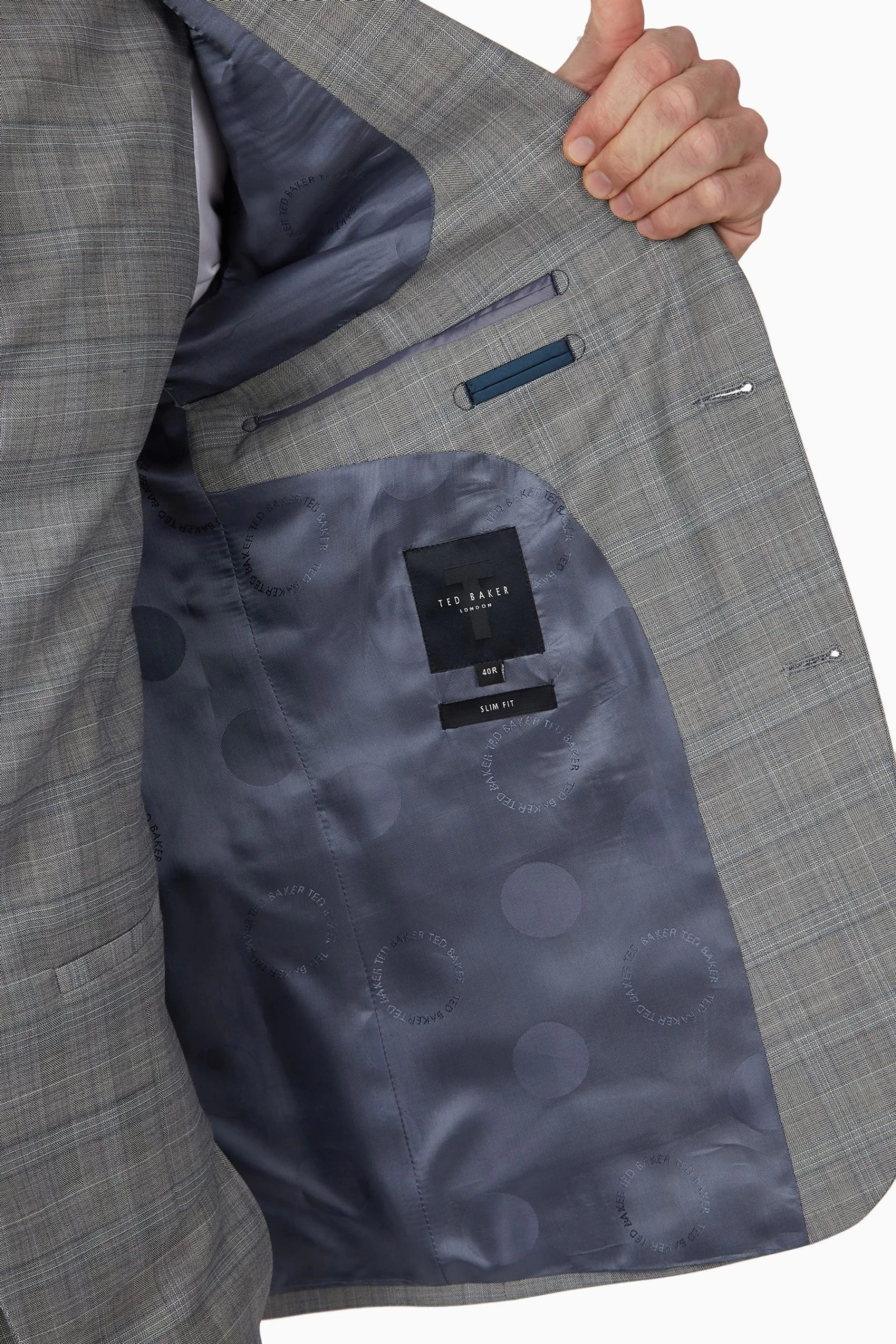 Ted Baker Grey Prince Of Wales Check Slim Suit Jacket 7 Ted Baker Grey Prince Of Wales Check Slim Suit Jacket - Image 5