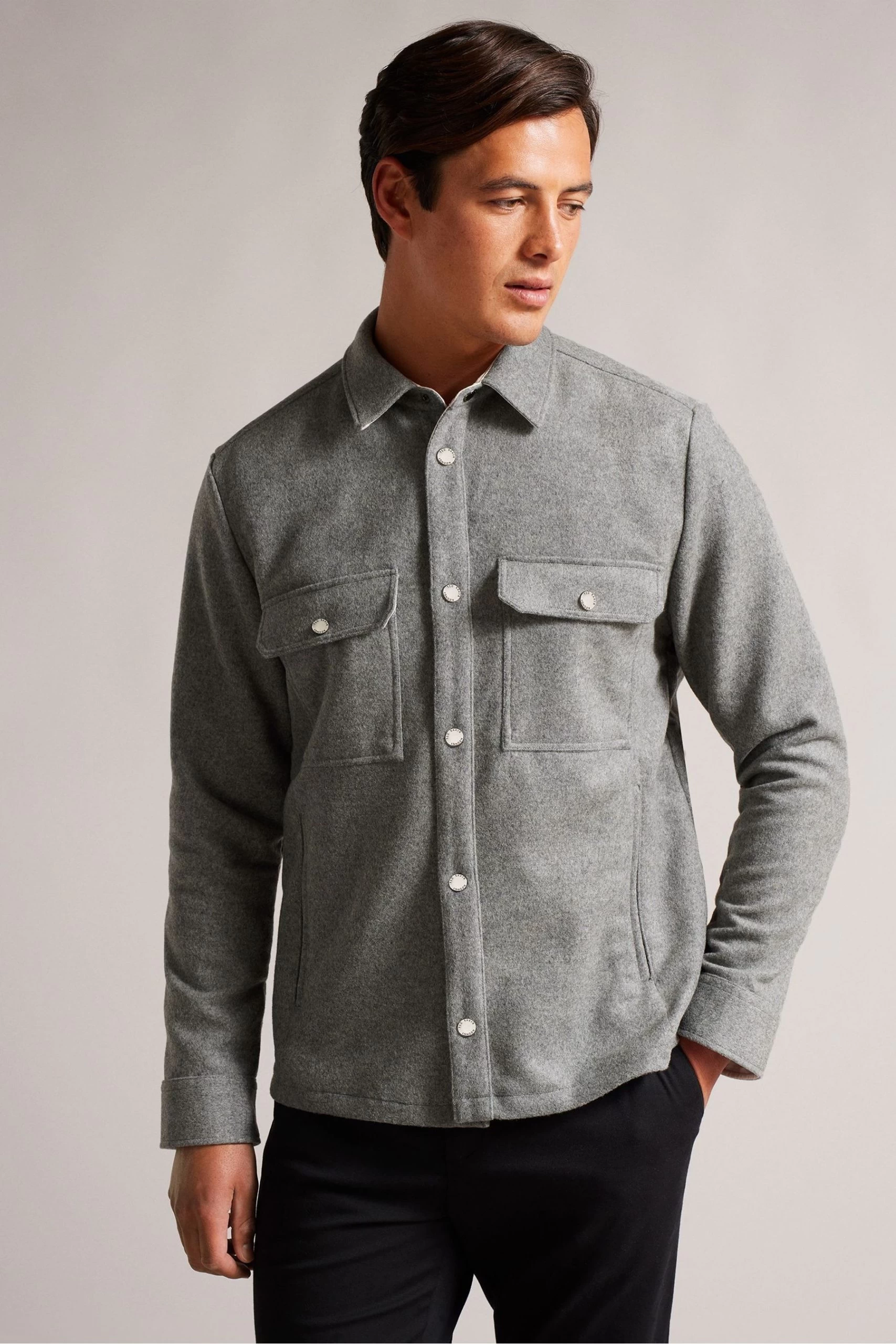 Ted Baker Grey Long Sleeves Wool Blend Overshirt 3 Ted Baker Grey Long Sleeves Wool Blend Overshirt