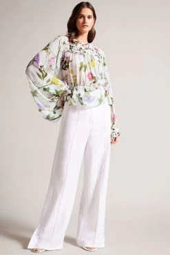 Ted Baker Hewette White Printed Blouse With Functional Waist Tie