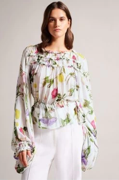 Ted Baker Hewette White Printed Blouse With Functional Waist Tie 10 Ted Baker Hewette White Printed Blouse With Functional Waist Tie -Ted Baker Shop 955292s3