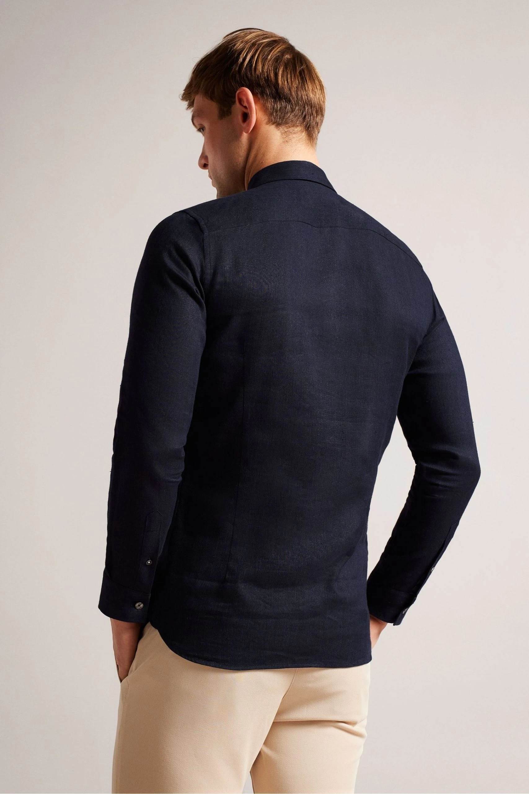 Ted Baker Blue Jasperr Long Sleeved Cotton Linen Shirt 4 Ted Baker Blue Jasperr Long Sleeved Cotton Linen Shirt - Image 2