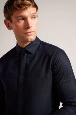 Ted Baker Blue Jasperr Long Sleeved Cotton Linen Shirt 10 Ted Baker Blue Jasperr Long Sleeved Cotton Linen Shirt -Ted Baker Shop 968802s4