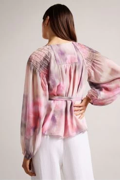 Ted Baker Pink Emiliah Coral Wrap Blouse With Smocked Shoulder 10 Ted Baker Pink Emiliah Coral Wrap Blouse With Smocked Shoulder -Ted Baker Shop 971184s2