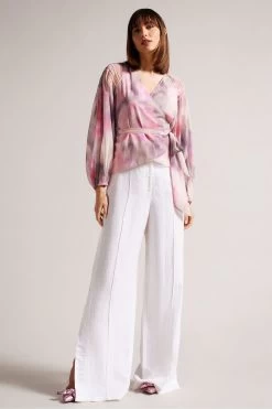 Ted Baker Pink Emiliah Coral Wrap Blouse With Smocked Shoulder 11 Ted Baker Pink Emiliah Coral Wrap Blouse With Smocked Shoulder -Ted Baker Shop 971184s3