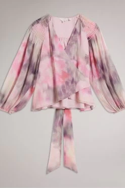 Ted Baker Pink Emiliah Coral Wrap Blouse With Smocked Shoulder 13 Ted Baker Pink Emiliah Coral Wrap Blouse With Smocked Shoulder -Ted Baker Shop 971184s5