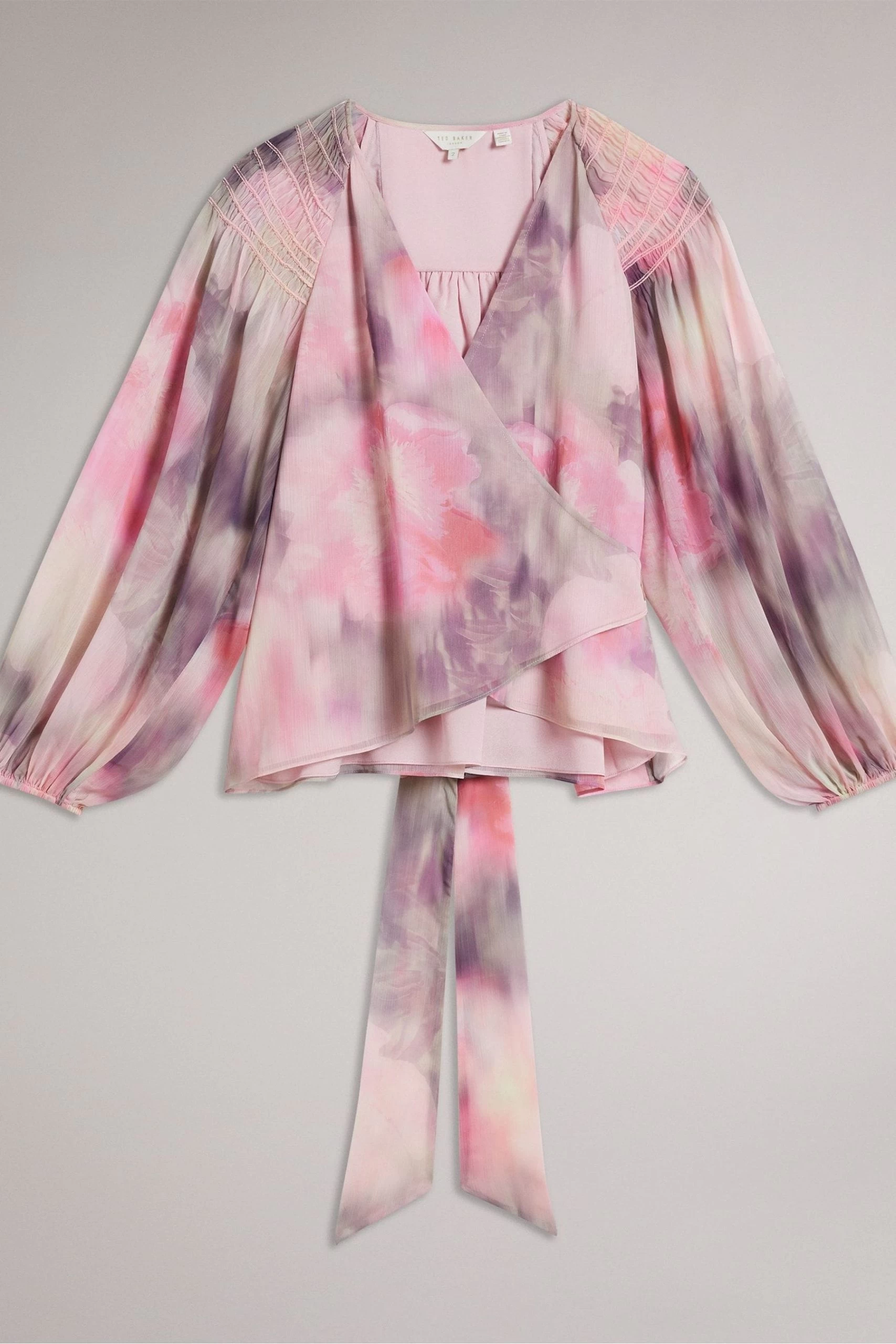 Ted Baker Pink Emiliah Coral Wrap Blouse With Smocked Shoulder 7 Ted Baker Pink Emiliah Coral Wrap Blouse With Smocked Shoulder - Image 5