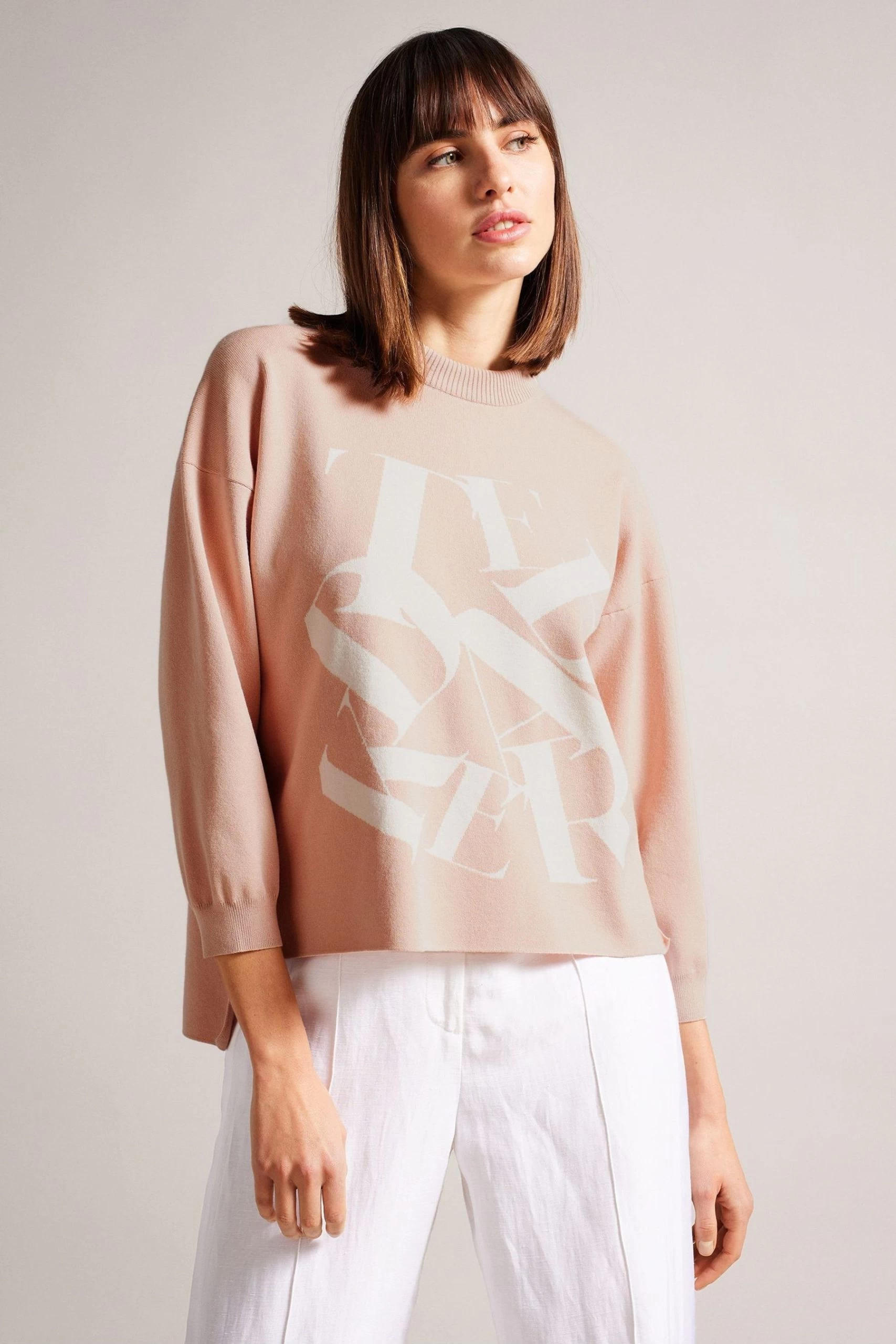 Ted Baker Pink Elssiaa Branded Jacquard Knit Top 3 Ted Baker Pink Elssiaa Branded Jacquard Knit Top