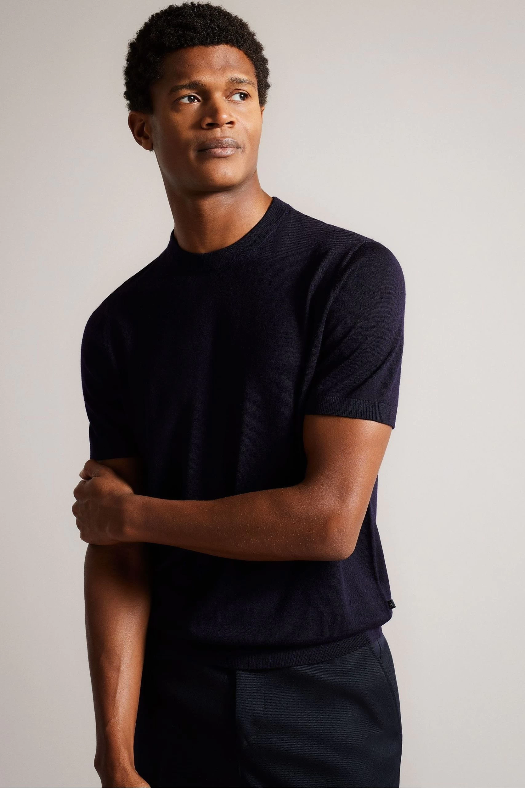 Ted Baker Blue Senti Short Sleeved Knitted Plain T-Shirt 3 Ted Baker Blue Senti Short Sleeved Knitted Plain T-Shirt