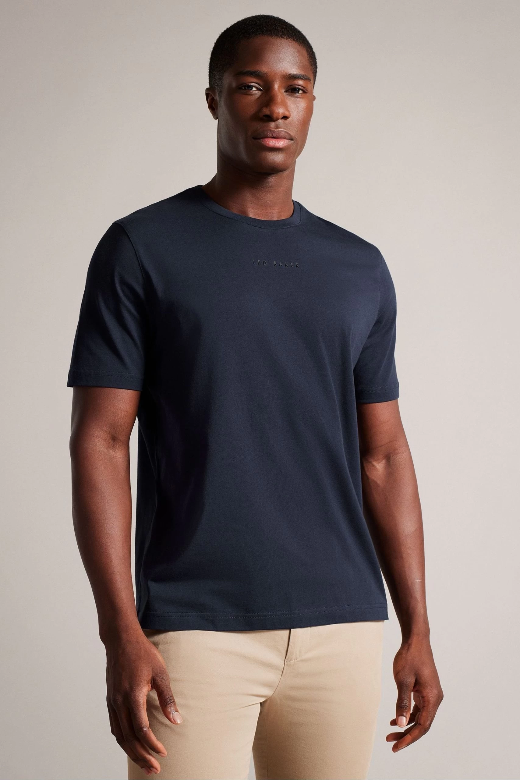 Ted Baker Navy Blue Wilkin Short Sleeved Branded T-Shirt 3 Ted Baker Navy Blue Wilkin Short Sleeved Branded T-Shirt