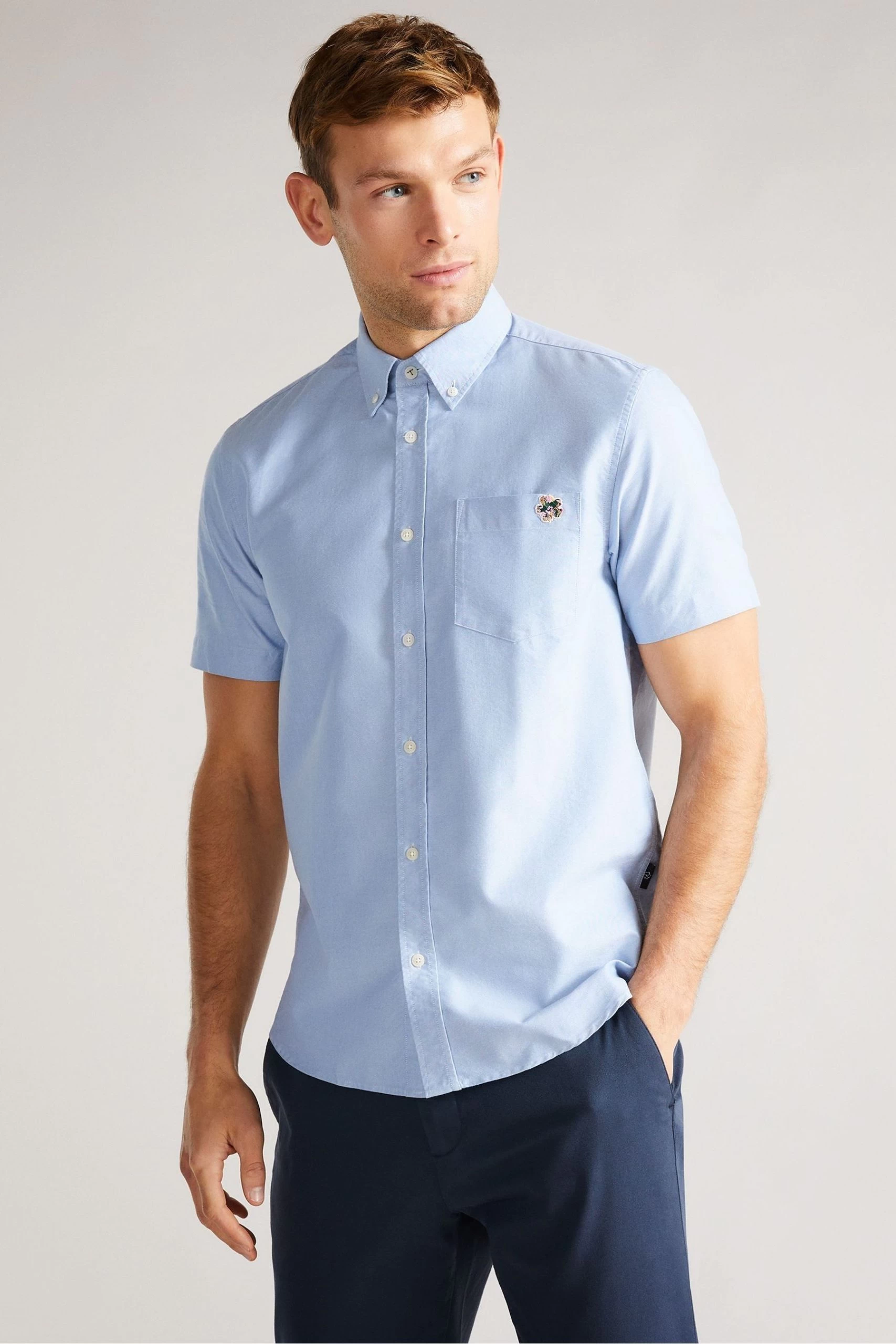 Ted Baker Capsho Blue Short Sleeve Oxford Shirt 3 Ted Baker Capsho Blue Short Sleeve Oxford Shirt