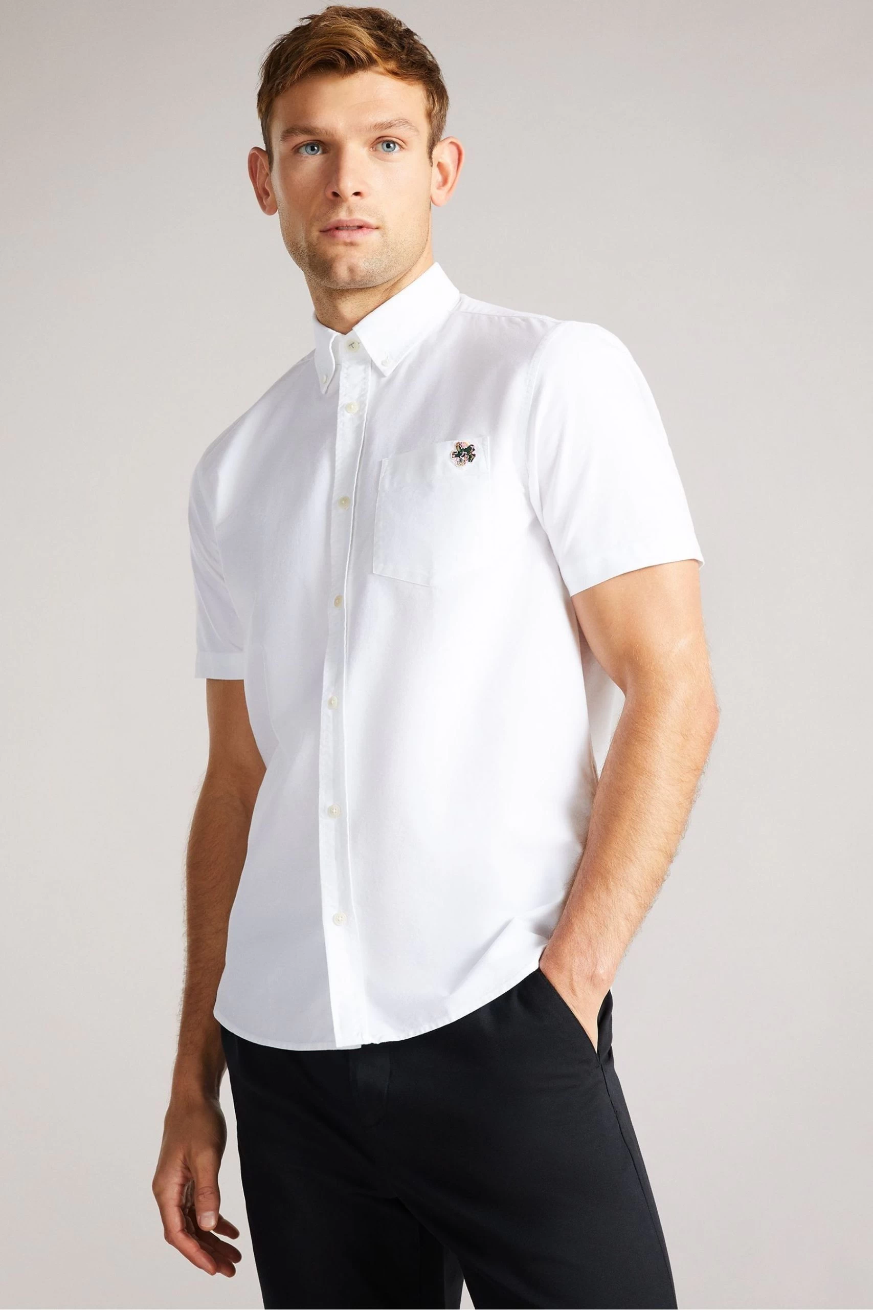 Ted Baker Ditton White Short Sleeve Oxford Shirt 3 Ted Baker Ditton White Short Sleeve Oxford Shirt