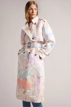 Ted Baker Cream Myiah Printed Linen Trench Coat