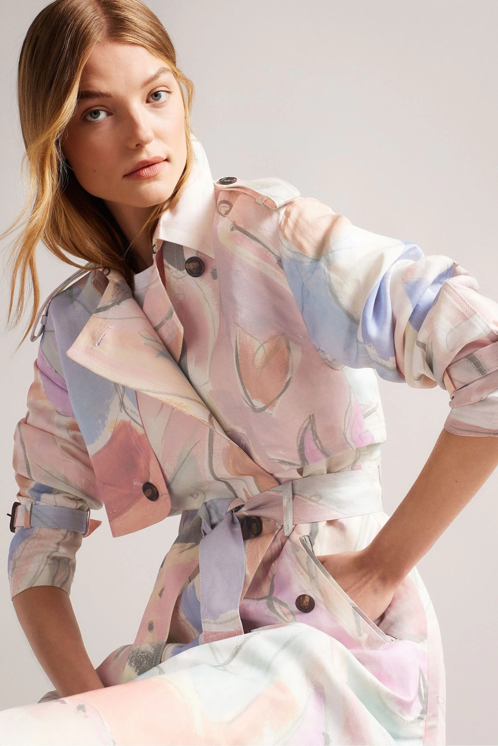 Ted Baker Cream Myiah Printed Linen Trench Coat 5 Ted Baker Cream Myiah Printed Linen Trench Coat - Image 3