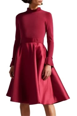 Ted Baker Red Zadi Knitted Frill Full Skirt Dress
