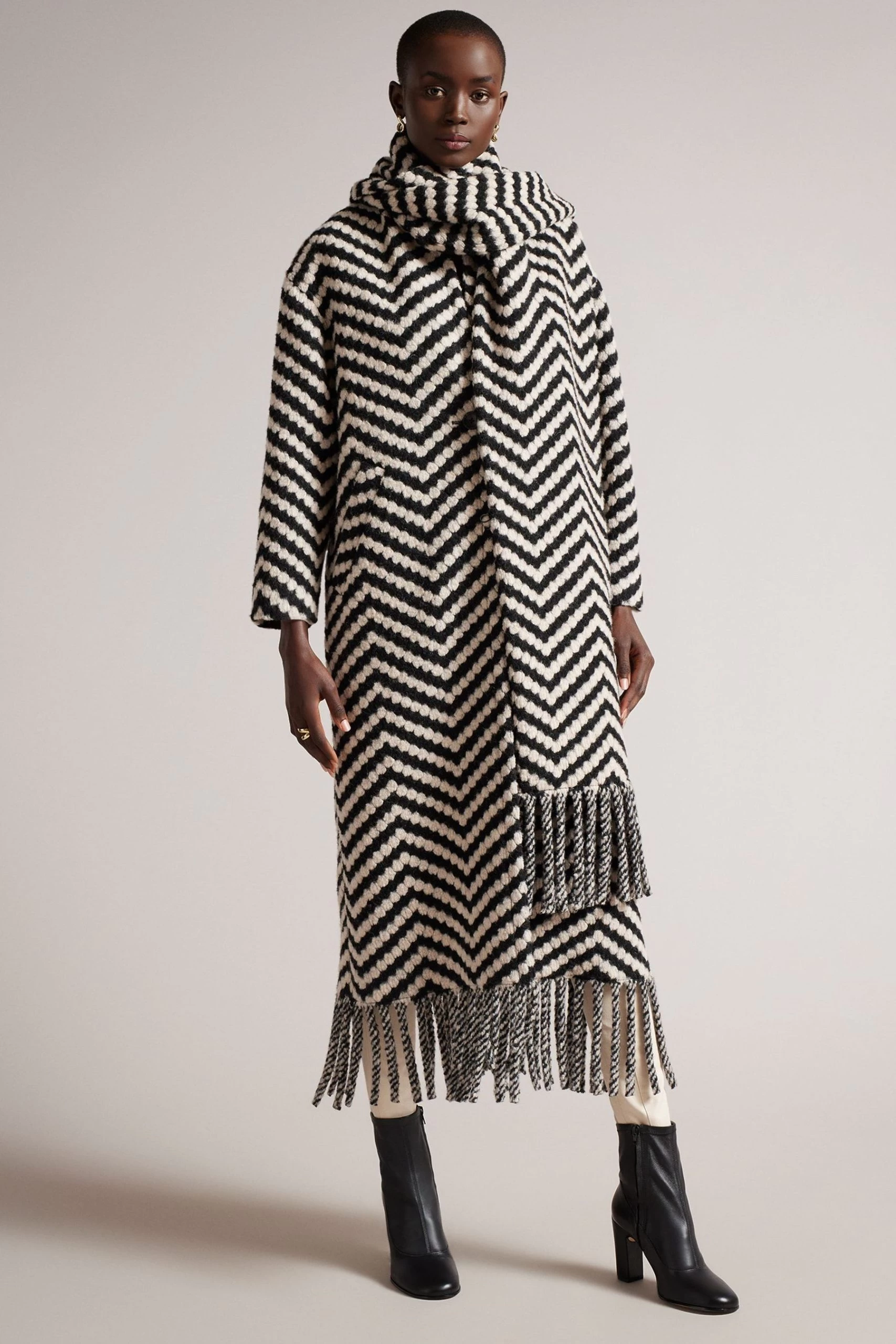 Ted Baker Oversized Jilliya Black Twill Knit Scarf Coat 3 Ted Baker Oversized Jilliya Black Twill Knit Scarf Coat