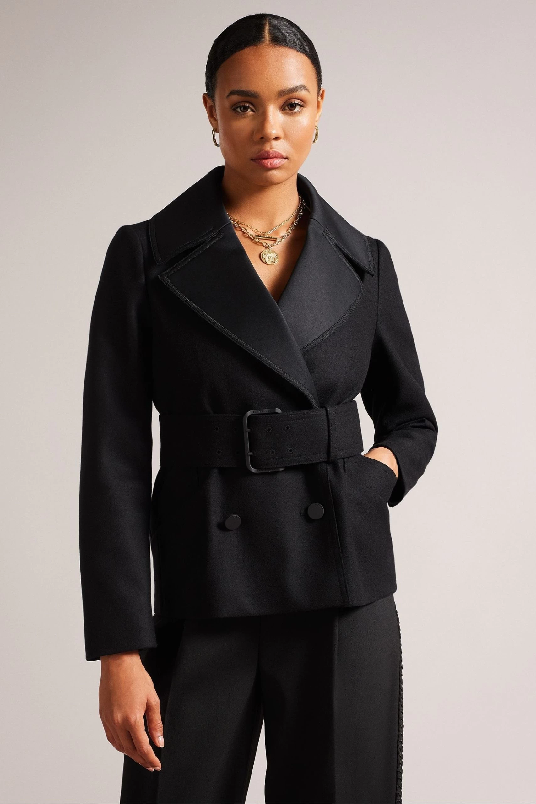 Ted Baker Oversized Hadleya Collar Belted Pea Black Coat 3 Ted Baker Oversized Hadleya Collar Belted Pea Black Coat