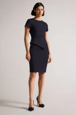 Ted Baker Dark Blue Elynah Asymmetric Peplum Tailored Dress