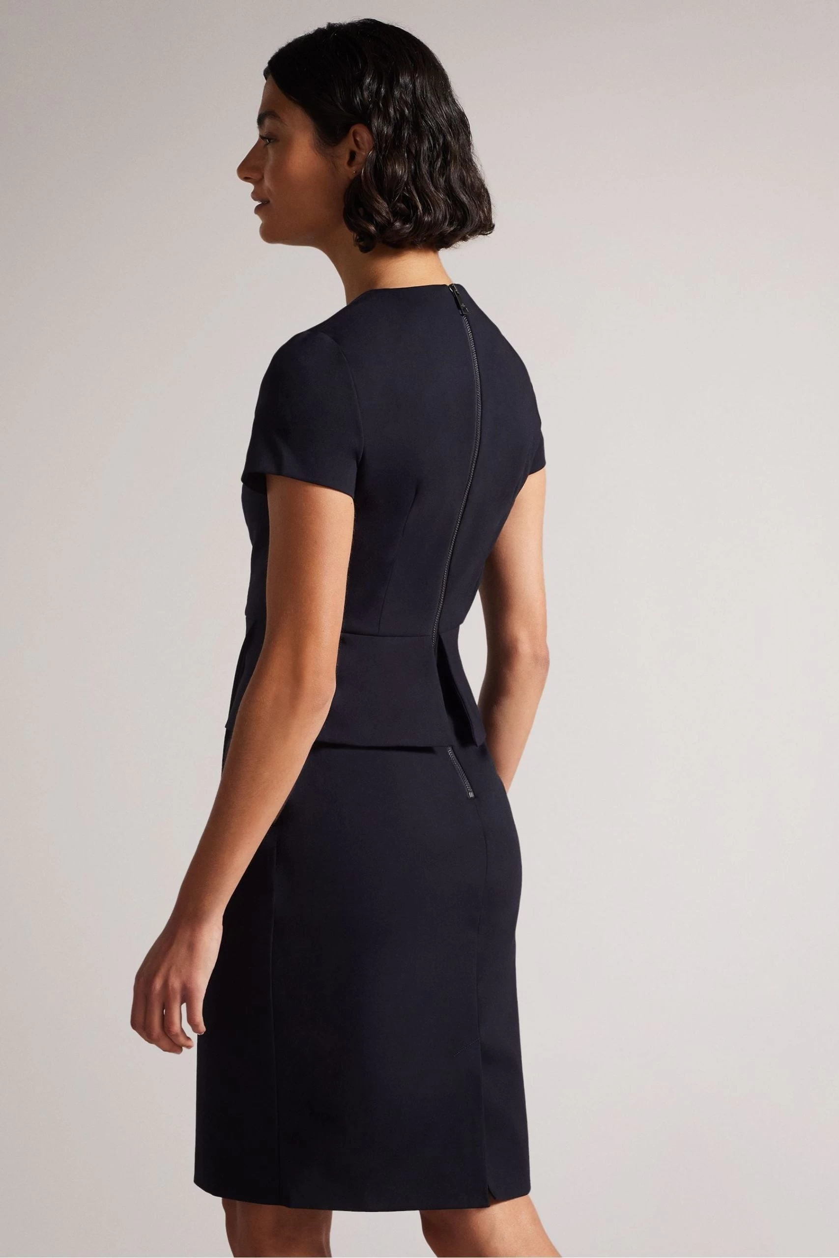 Ted Baker Dark Blue Elynah Asymmetric Peplum Tailored Dress 4 Ted Baker Dark Blue Elynah Asymmetric Peplum Tailored Dress - Image 2