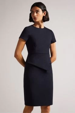 Ted Baker Dark Blue Elynah Asymmetric Peplum Tailored Dress 10 Ted Baker Dark Blue Elynah Asymmetric Peplum Tailored Dress -Ted Baker Shop C53153s3