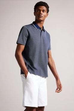 Ted Baker Navy Blue Mini Jacquard Stitch Polo Shirt