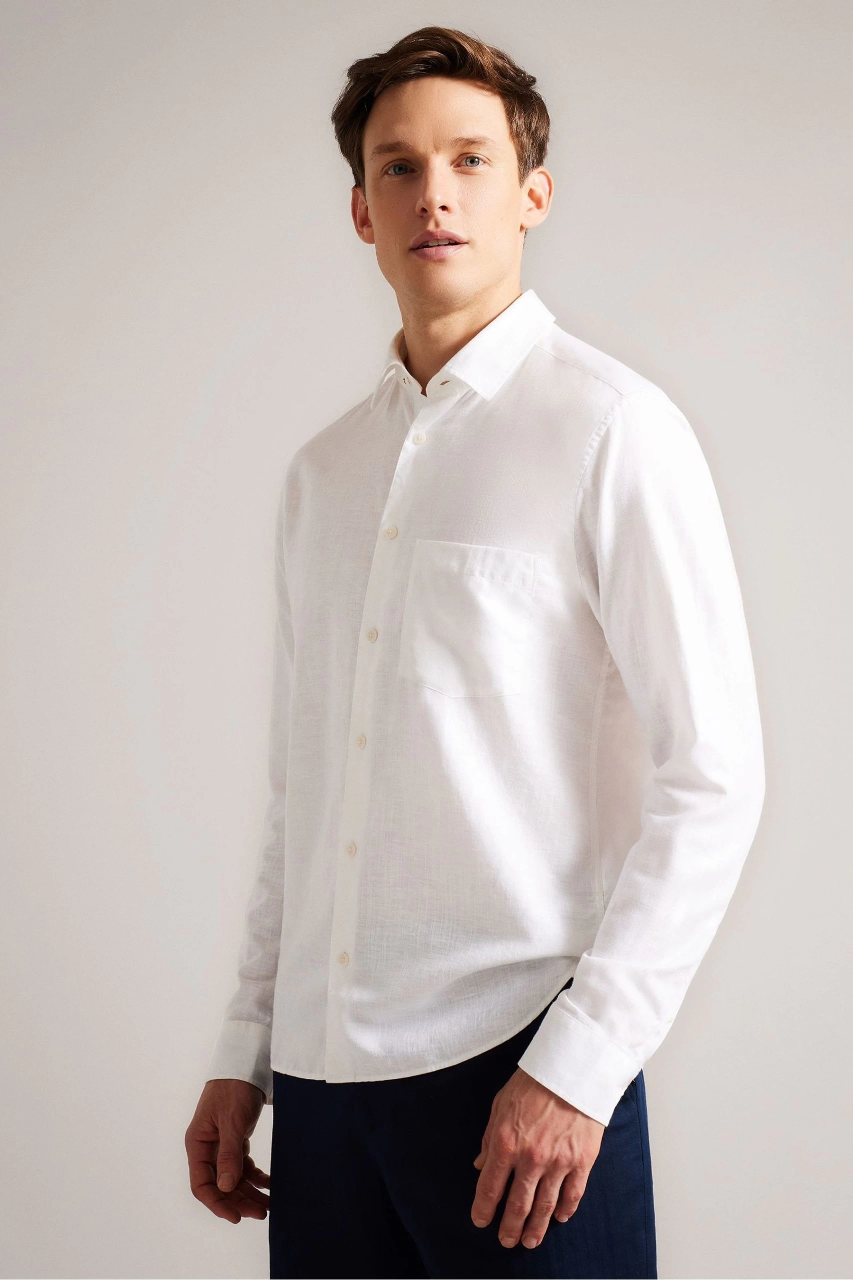 Ted Baker White Kingwel Long Sleeve Linen Shirt 3 Ted Baker White Kingwel Long Sleeve Linen Shirt