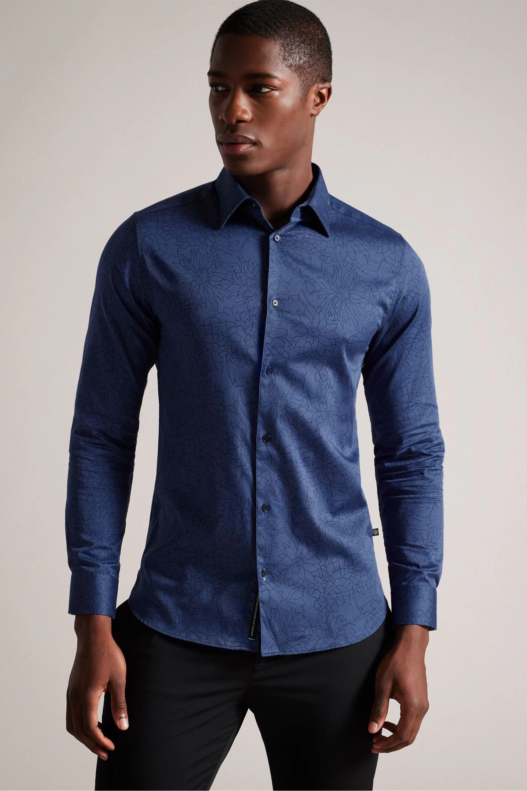 Ted Baker Blue Neale Slim Dense Floral Shirt 3 Ted Baker Blue Neale Slim Dense Floral Shirt