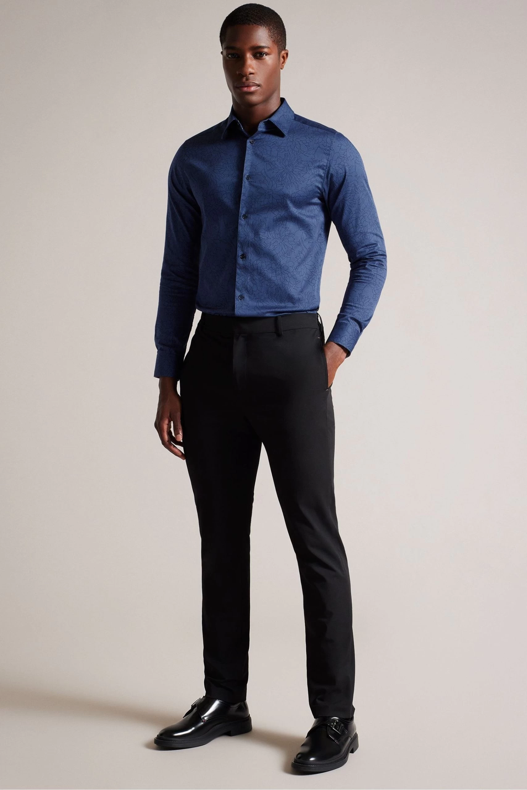 Ted Baker Blue Neale Slim Dense Floral Shirt 5 Ted Baker Blue Neale Slim Dense Floral Shirt - Image 3