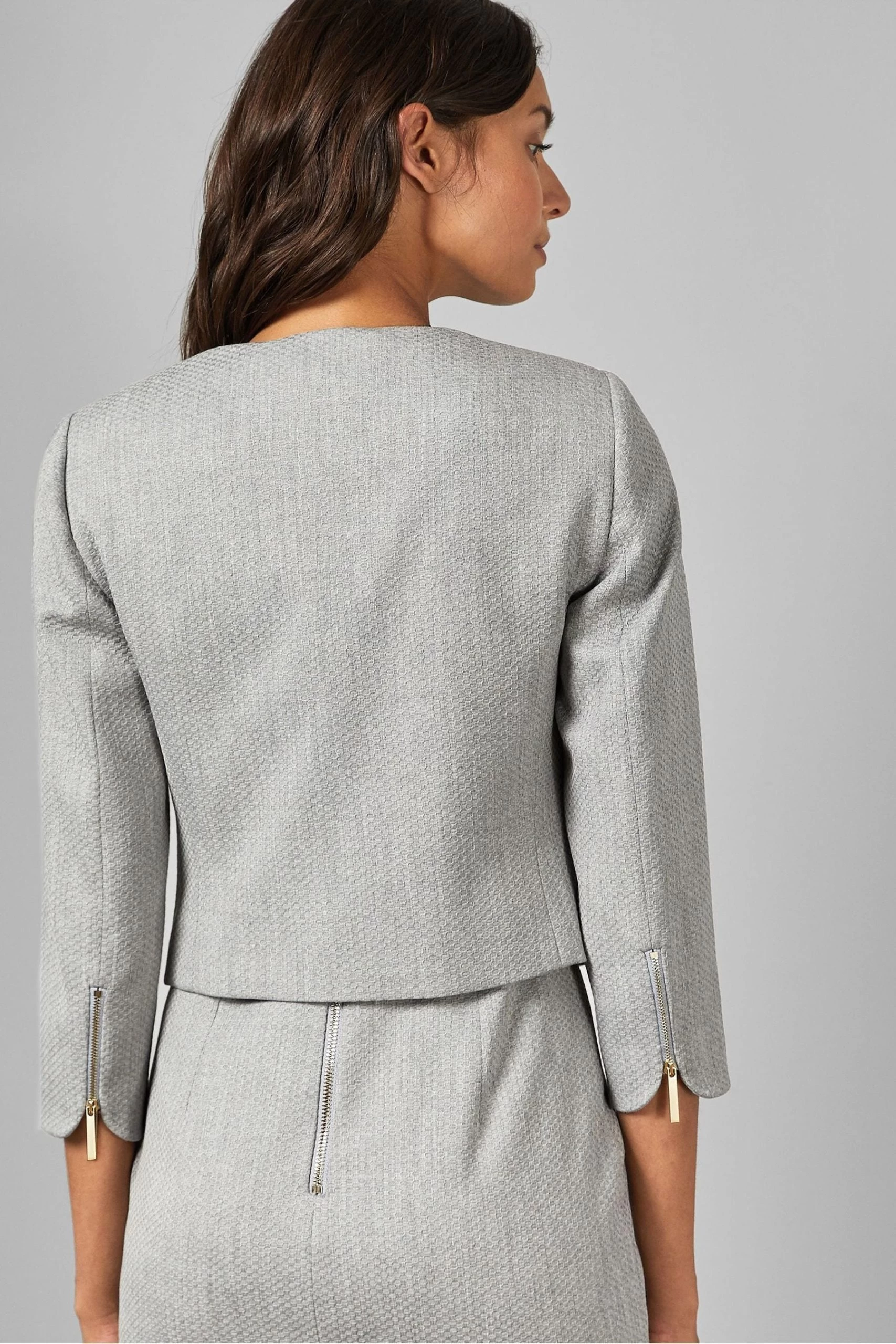 Ted Baker Michah Grey Cropped Textured Jacket 4 Ted Baker Michah Grey Cropped Textured Jacket - Image 2