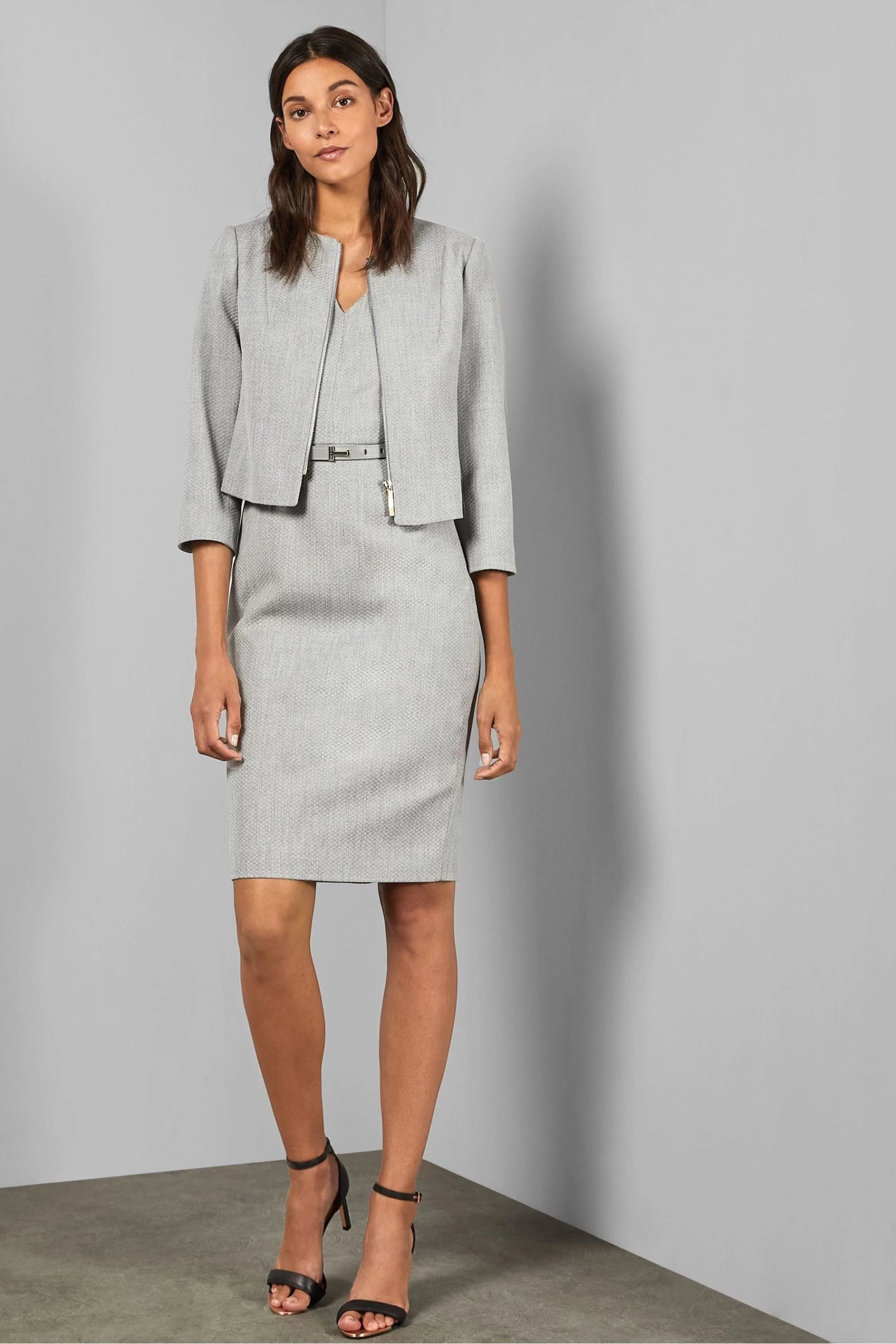 Ted Baker Michah Grey Cropped Textured Jacket 5 Ted Baker Michah Grey Cropped Textured Jacket - Image 3