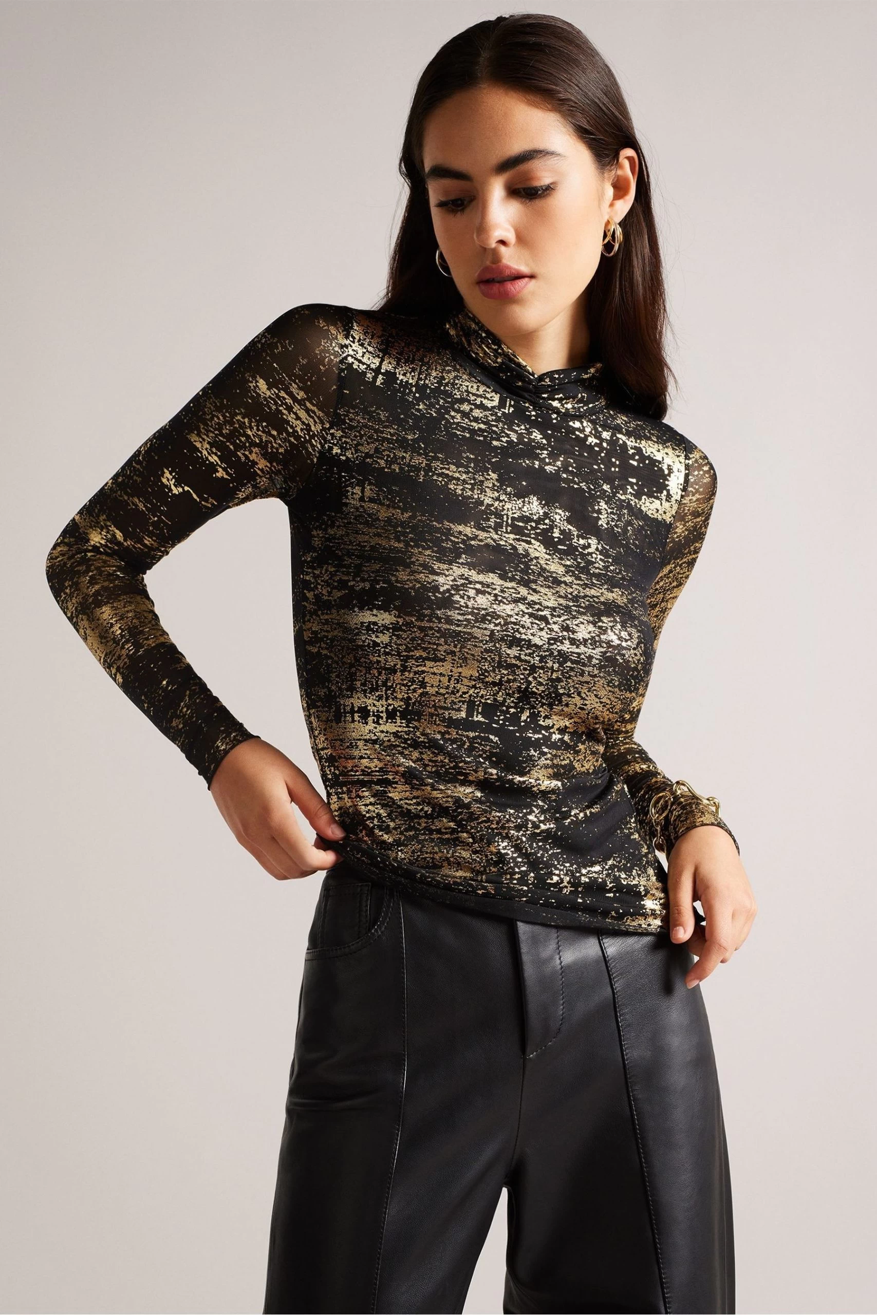 Ted Baker Sofiy Foil Print Mesh Black Top 3 Ted Baker Sofiy Foil Print Mesh Black Top