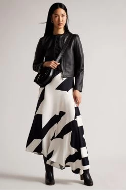 Ted Baker Clarya Black Fitted Panelled Leather Jacket