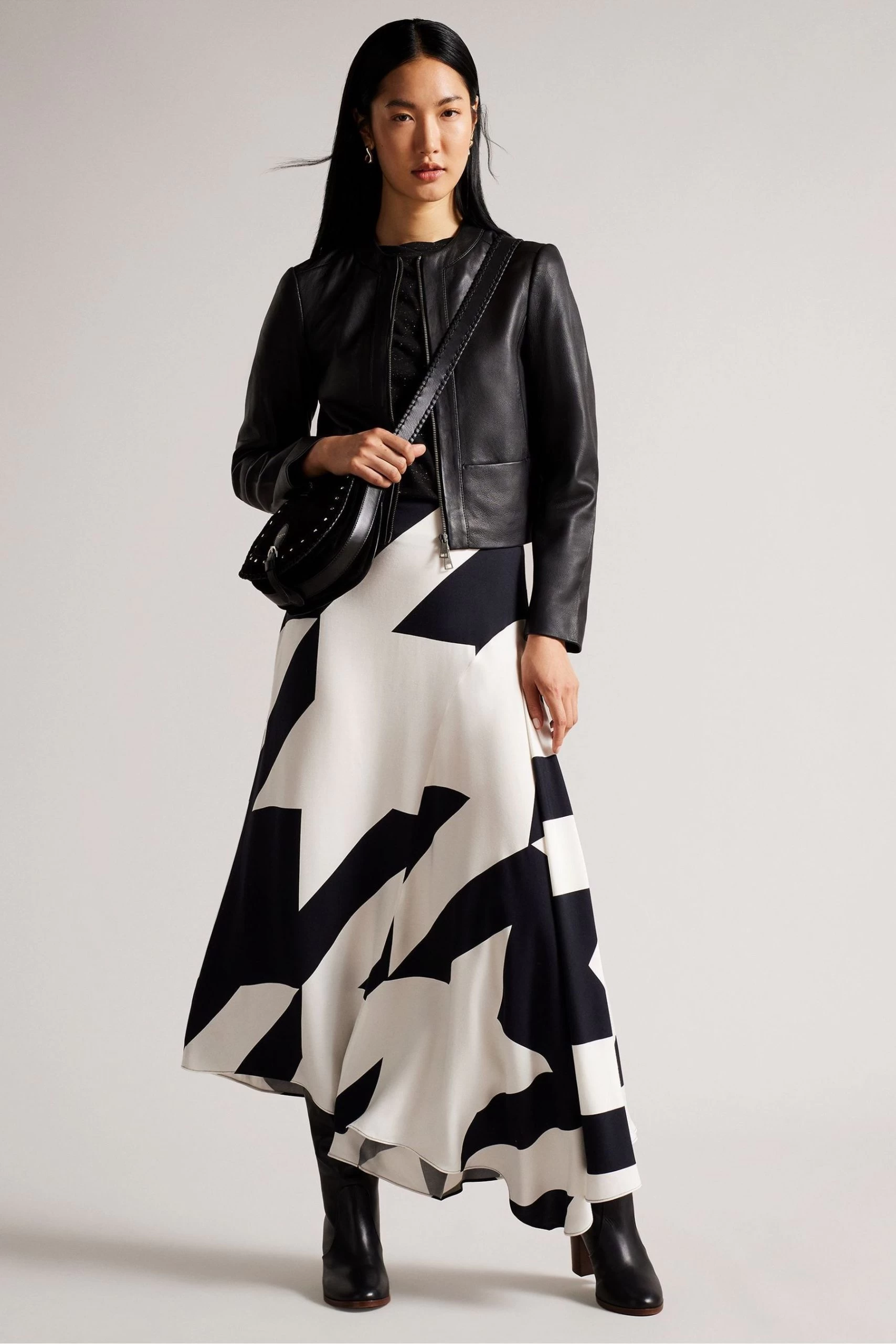 Ted Baker Clarya Black Fitted Panelled Leather Jacket 3 Ted Baker Clarya Black Fitted Panelled Leather Jacket