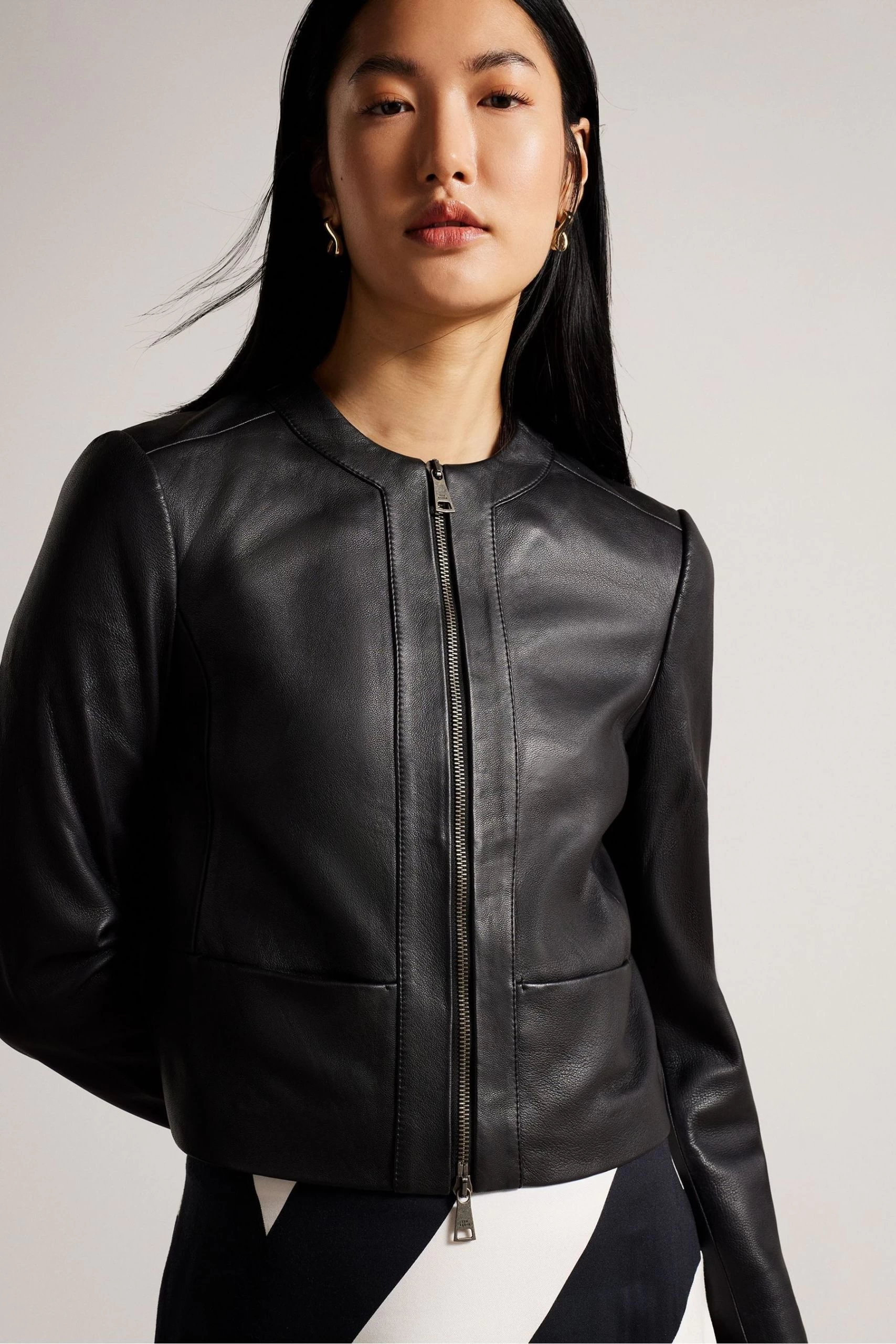 Ted Baker Clarya Black Fitted Panelled Leather Jacket 4 Ted Baker Clarya Black Fitted Panelled Leather Jacket - Image 2