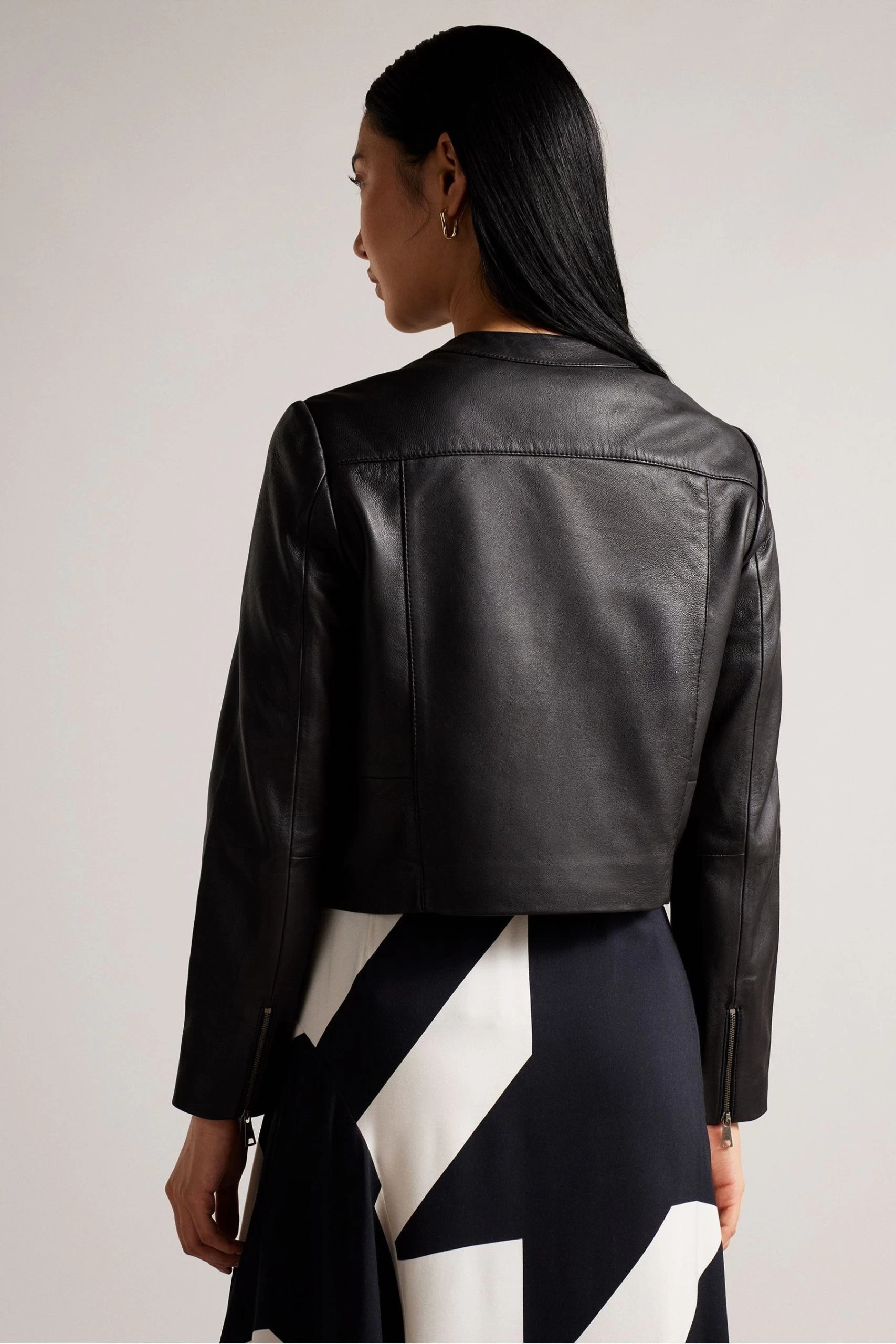 Ted Baker Clarya Black Fitted Panelled Leather Jacket 5 Ted Baker Clarya Black Fitted Panelled Leather Jacket - Image 3