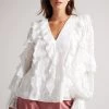 Ted Baker Janeio White Ruffle Sleeve Broderie Top 1 Ted Baker Janeio White Ruffle Sleeve Broderie Top -Ted Baker Shop C89 850s