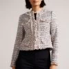 Ted Baker Pink Renata Cropped Boucle Jacket With Fray Detail