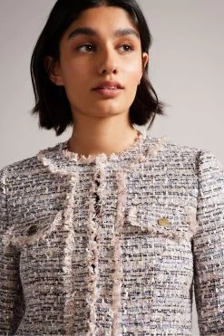 Ted Baker Pink Renata Cropped Boucle Jacket With Fray Detail 13 Ted Baker Pink Renata Cropped Boucle Jacket With Fray Detail -Ted Baker Shop C89726s4