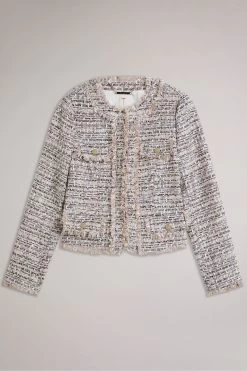 Ted Baker Pink Renata Cropped Boucle Jacket With Fray Detail 14 Ted Baker Pink Renata Cropped Boucle Jacket With Fray Detail -Ted Baker Shop C89726s5
