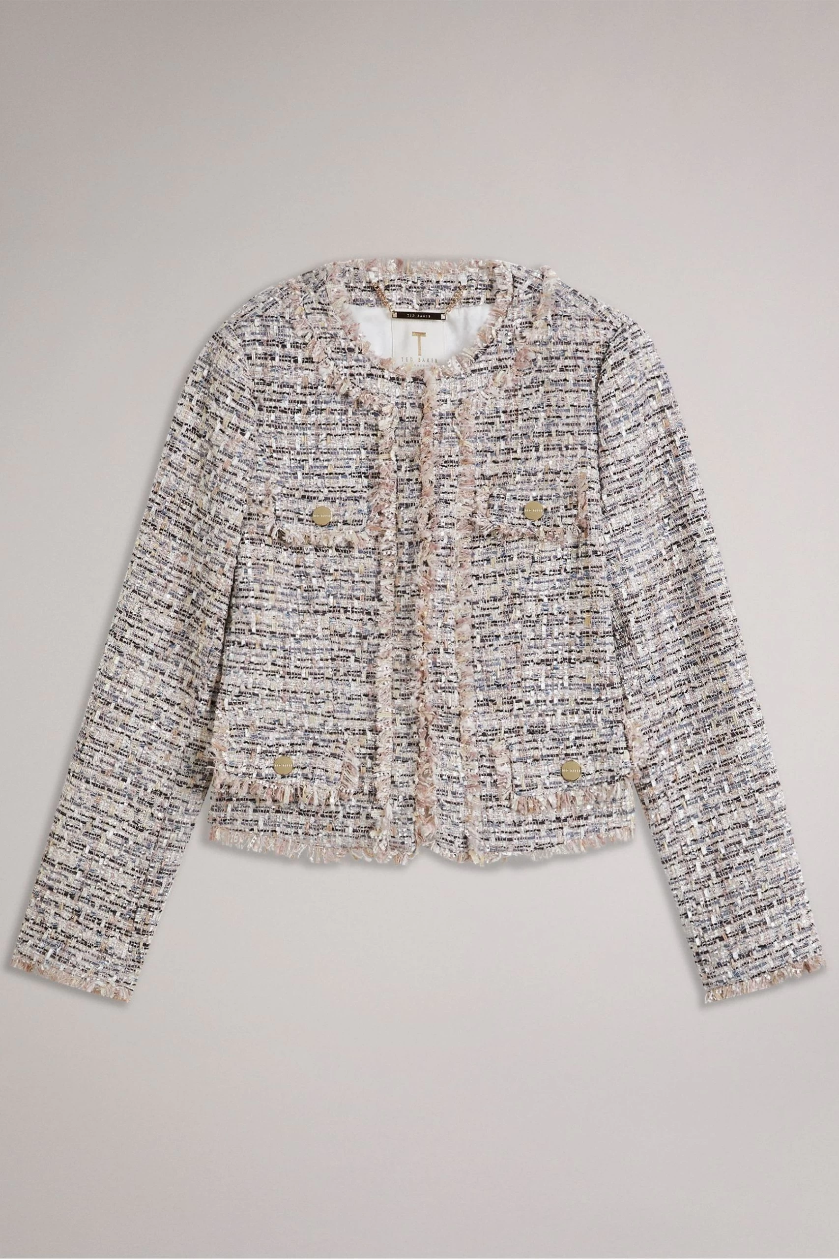 Ted Baker Pink Renata Cropped Boucle Jacket With Fray Detail 7 Ted Baker Pink Renata Cropped Boucle Jacket With Fray Detail - Image 5