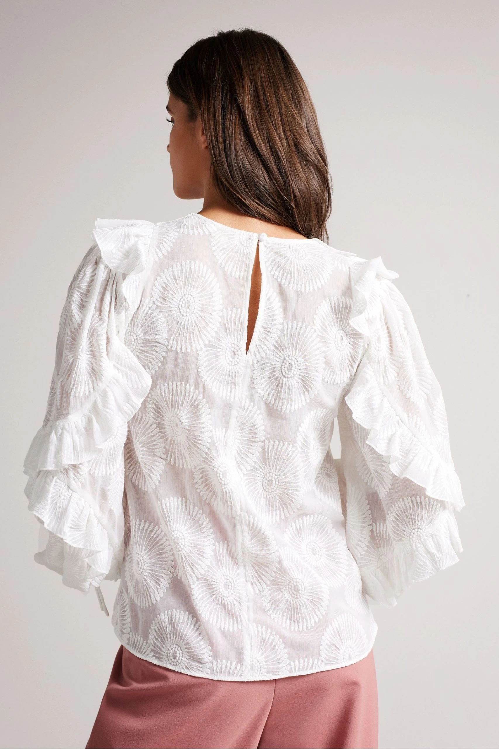 Ted Baker Janeio White Ruffle Sleeve Broderie Top 4 Ted Baker Janeio White Ruffle Sleeve Broderie Top - Image 2