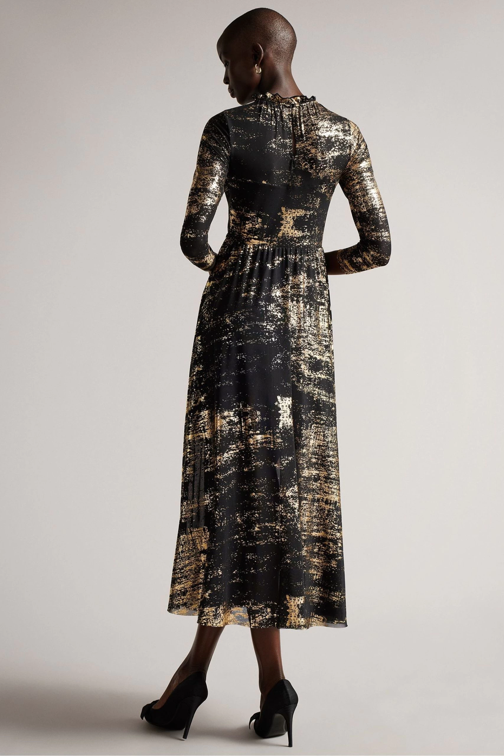 Ted Baker Iggiey Black 3/4 Length Sleeve Dress With Ruffled Skirt 4 Ted Baker Iggiey Black 3/4 Length Sleeve Dress With Ruffled Skirt - Image 2