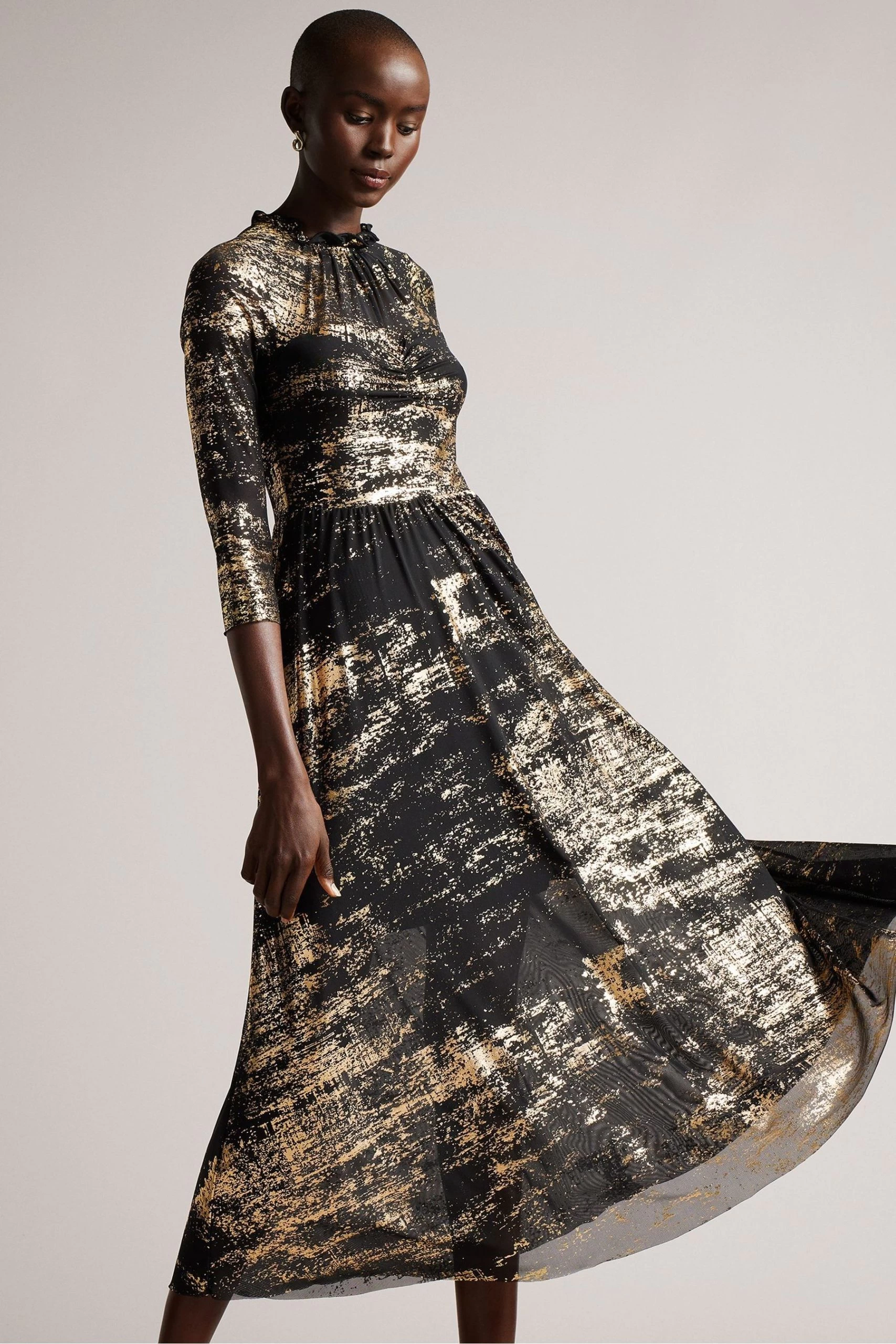 Ted Baker Iggiey Black 3/4 Length Sleeve Dress With Ruffled Skirt 5 Ted Baker Iggiey Black 3/4 Length Sleeve Dress With Ruffled Skirt - Image 3